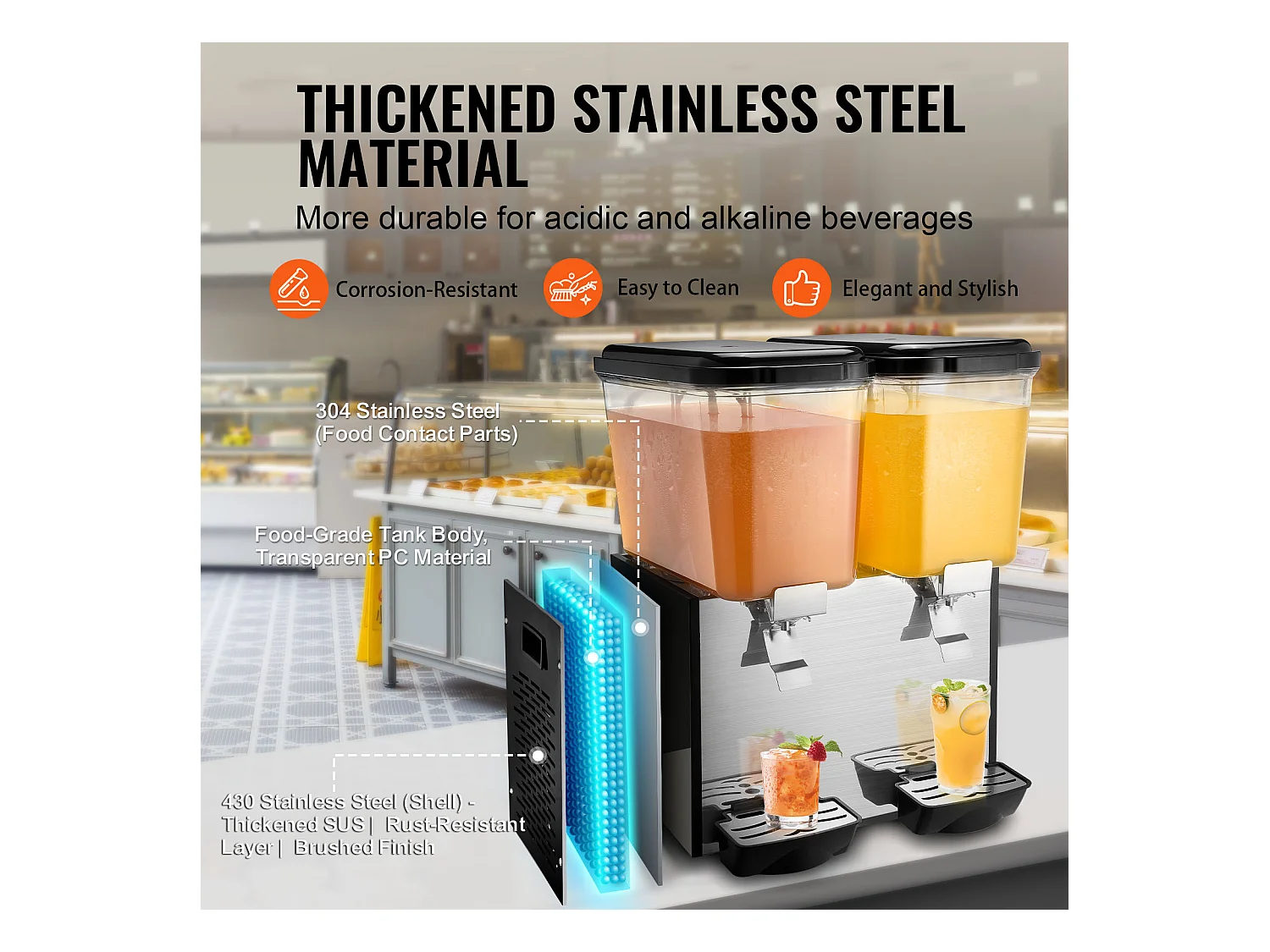 Distributeur de Boissons Commerciales SucceBuy 18L x 2 Réservoirs, 370W, Distributeur de Boissons Froides pour Fêtes