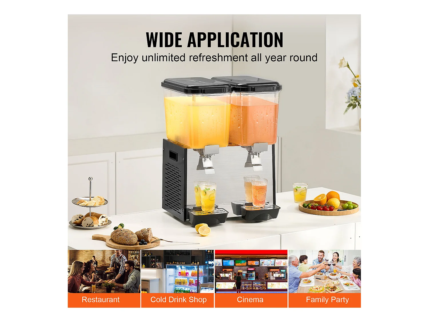 Distributeur de Boissons Commerciales SucceBuy 18L x 2 Réservoirs, 370W, Distributeur de Boissons Froides pour Fêtes