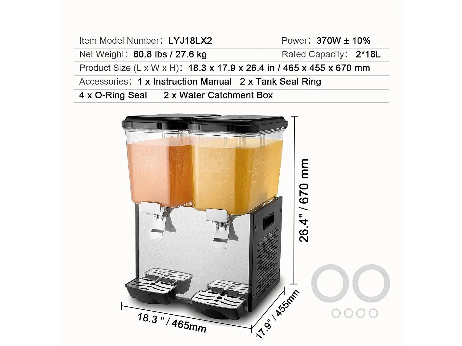 Distributeur de Boissons Commerciales SucceBuy 18L x 2 Réservoirs, 370W, Distributeur de Boissons Froides pour Fêtes