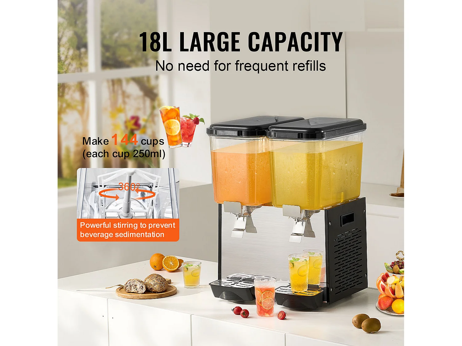 Distributeur de Boissons Commerciales SucceBuy 18L x 2 Réservoirs, 370W, Distributeur de Boissons Froides pour Fêtes