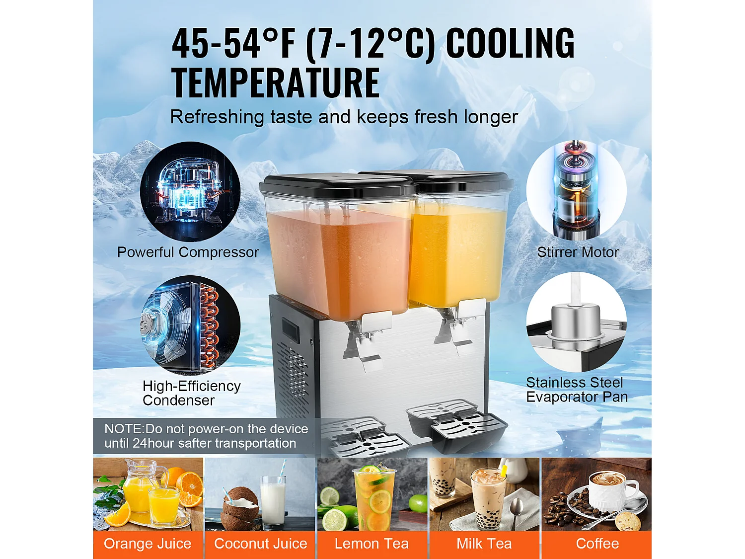 Distributeur de Boissons Commerciales SucceBuy 18L x 2 Réservoirs, 370W, Distributeur de Boissons Froides pour Fêtes