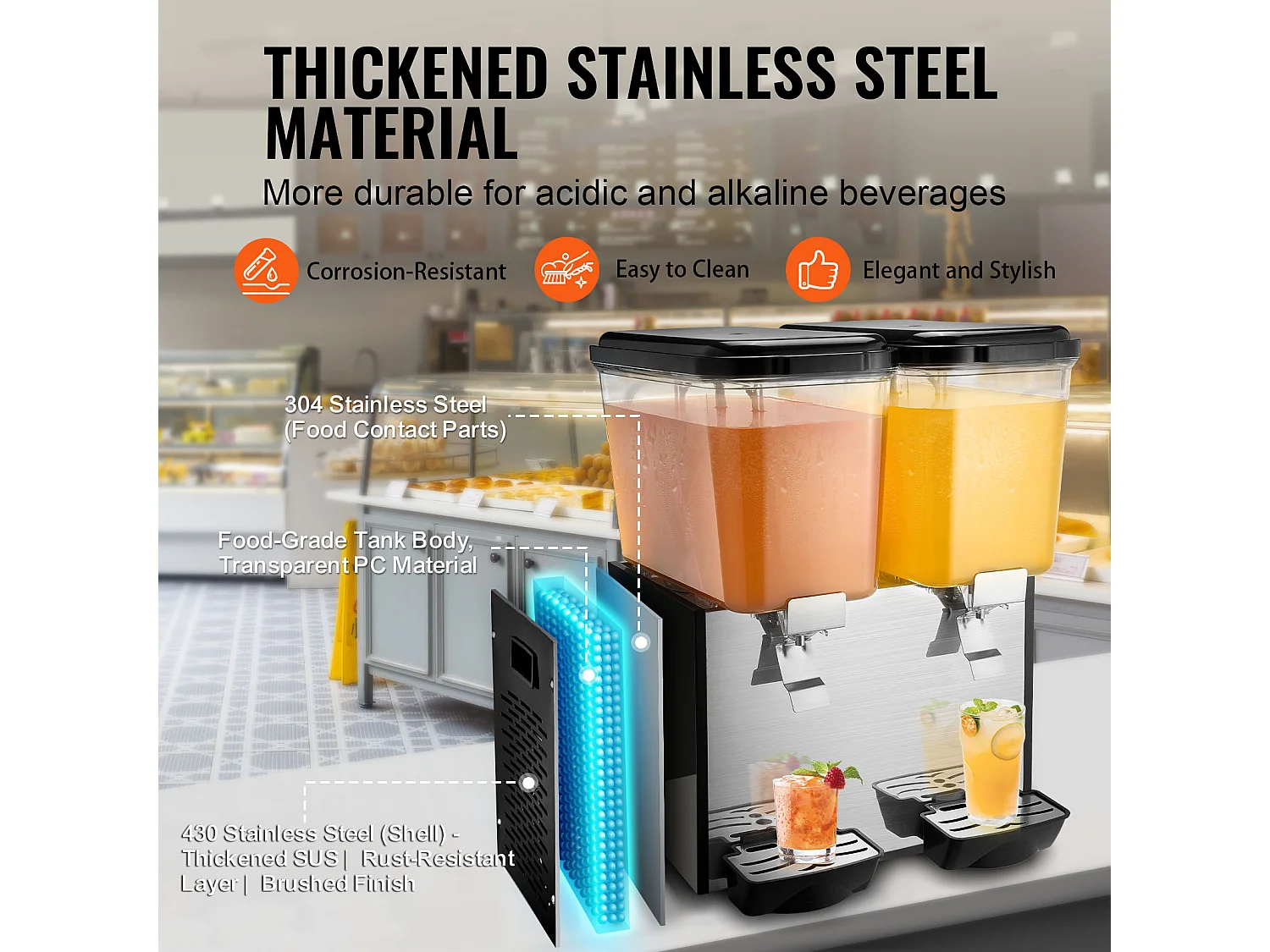 Distributeur de Boissons Commerciales SucceBuy 18L x 2 Réservoirs, 370W, Distributeur de Boissons Froides pour Fêtes