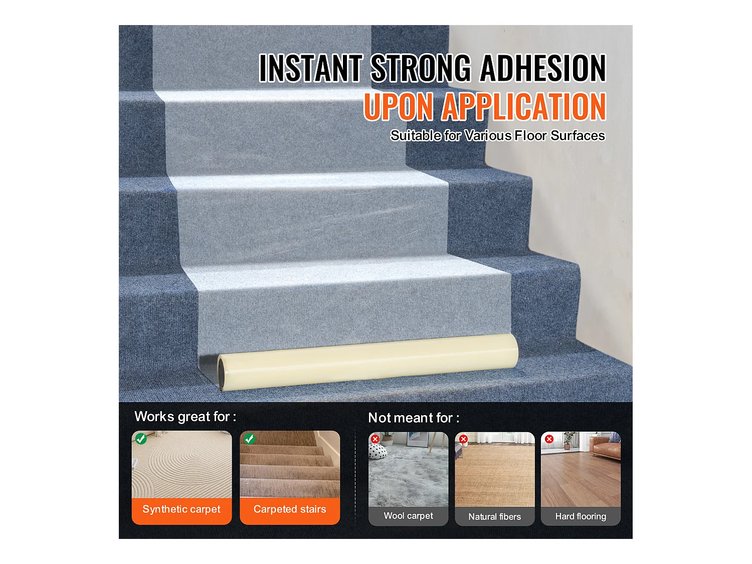 Film de Protection de Tapis SucceBuy, 61 x 3048 cm, Protecteur de Tapis PE Autocollant, Compatible avec Toute une Gamme de Matériaux de Tapis