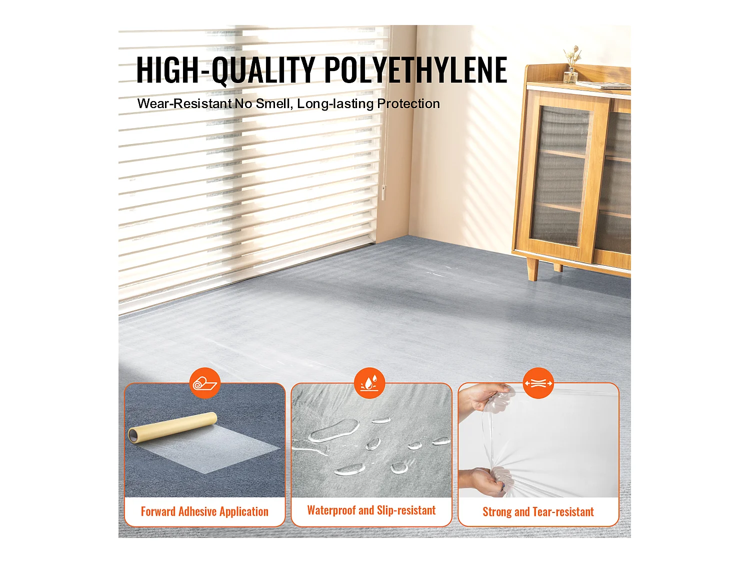 Film de Protection de Tapis SucceBuy, 61 x 3048 cm, Protecteur de Tapis PE Autocollant, Compatible avec Toute une Gamme de Matériaux de Tapis