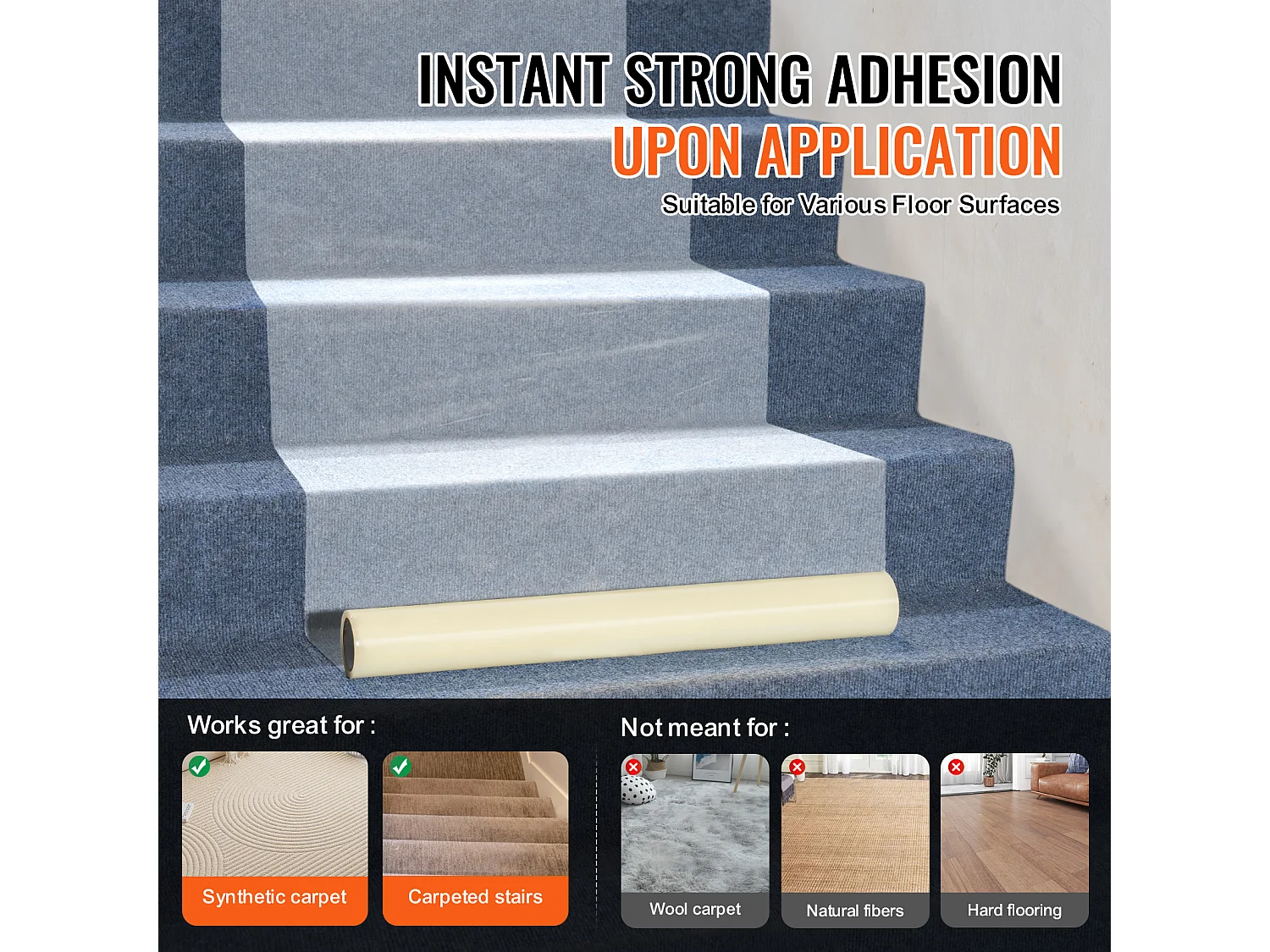 Film de Protection de Tapis SucceBuy, 61 x 3048 cm, Protecteur de Tapis PE Autocollant, Compatible avec Toute une Gamme de Matériaux de Tapis