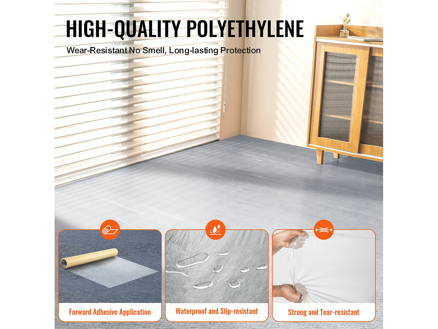 Film de Protection de Tapis SucceBuy, 61 x 3048 cm, Protecteur de Tapis PE Autocollant, Compatible avec Toute une Gamme de Matériaux de Tapis