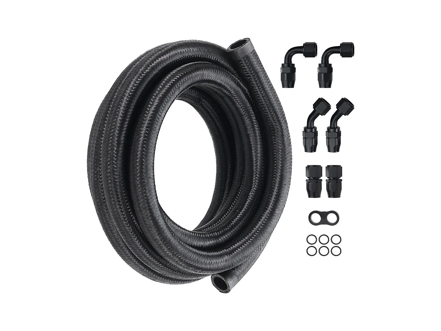 Kraftstoffleitungssatz SucceBuy 10AN 305cm, Geflochten aus Nylon in Edelstahl, 7 Rohrendverbinder