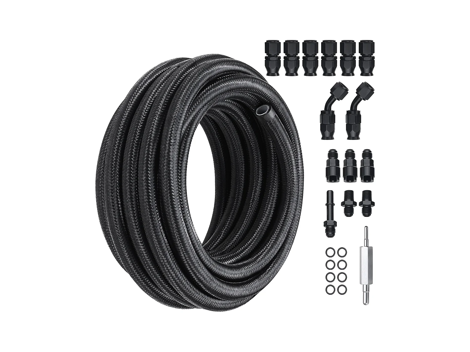 Kraftstoffleitungssatz SucceBuy 6AN 762cm, Geflochten aus Nylon in Edelstahl, 15 Rohrendverbinder