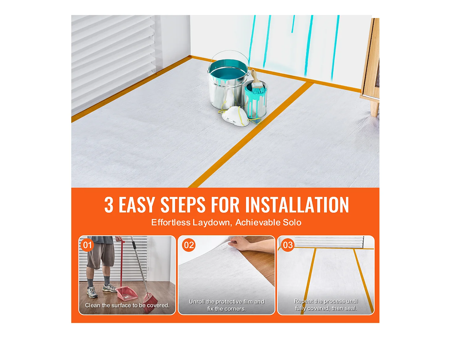 Film de Protection de Tapis SucceBuy, 99 x 3048 cm, Easy Cut Floor Shield, Compatible avec Toute une Gamme de Matériaux de Tapis