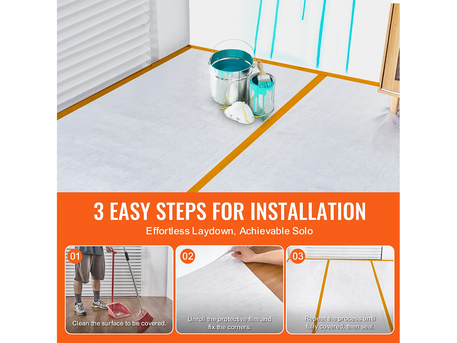 Film de Protection de Tapis SucceBuy, 99 x 3048 cm, Easy Cut Floor Shield, Compatible avec Toute une Gamme de Matériaux de Tapis