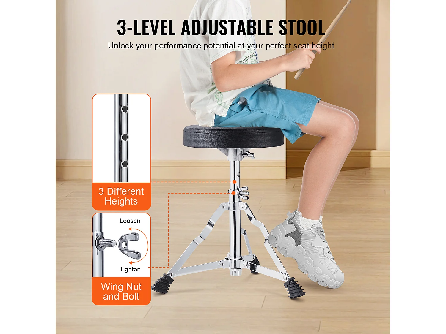 Ensemble de Batterie pour Enfants SucceBuy, 3 Pièces, 355 mm, Kit de Batterie pour Débutant avec Trône Réglable, Cymbale, Deux Baguettes