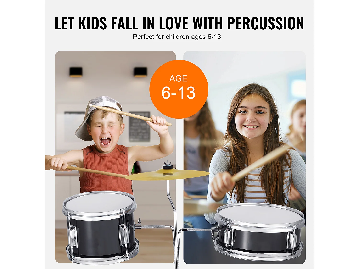 Ensemble de Batterie pour Enfants SucceBuy, 3 Pièces, 355 mm, Kit de Batterie pour Débutant avec Trône Réglable, Cymbale, Deux Baguettes