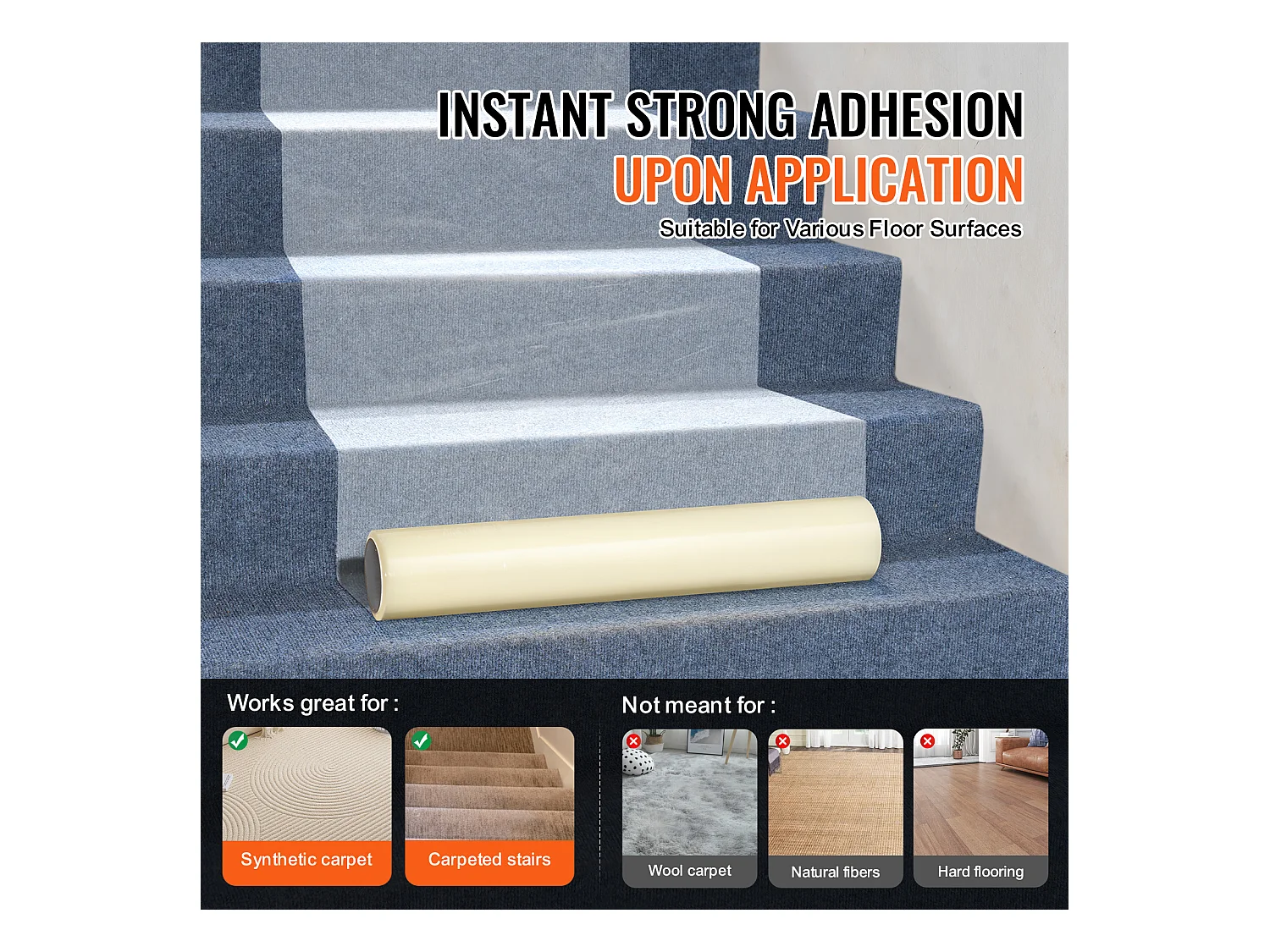 Film de Protection de Tapis SucceBuy, 61 x 1524 cm, Protecteur de Tapis PE Autocollant, Compatible avec Toute une Gamme de Matériaux de Tapis