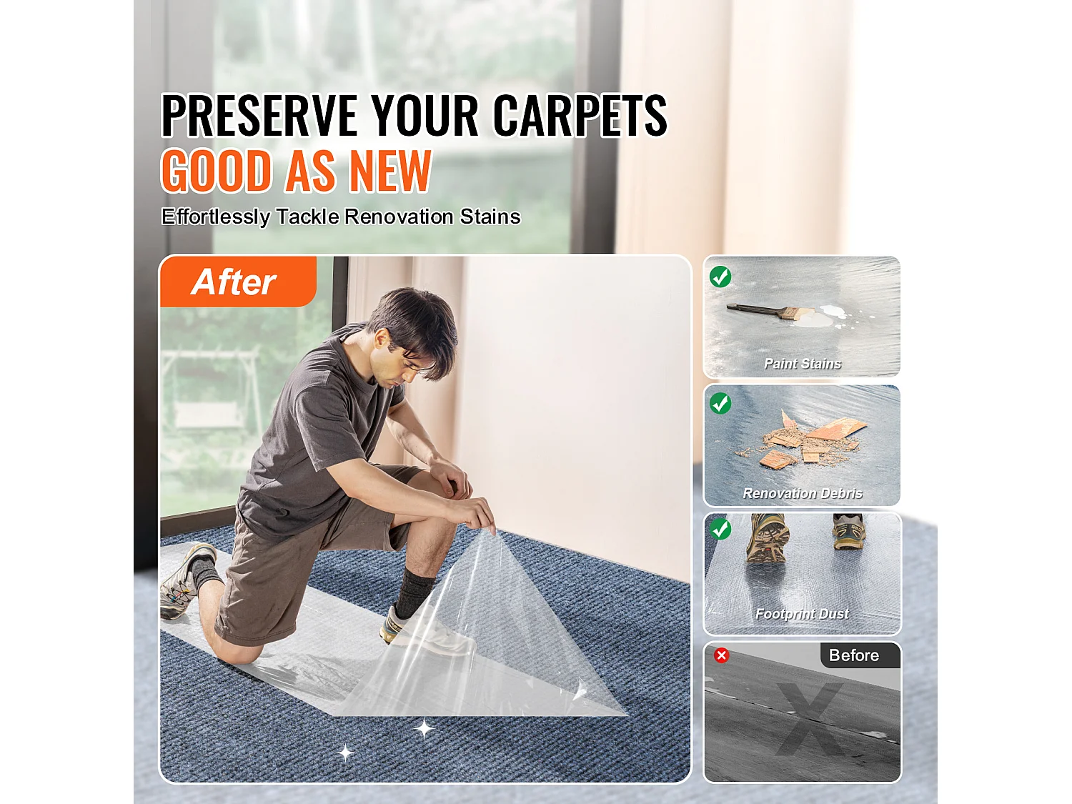 Film de Protection de Tapis SucceBuy, 61 x 1524 cm, Protecteur de Tapis PE Autocollant, Compatible avec Toute une Gamme de Matériaux de Tapis