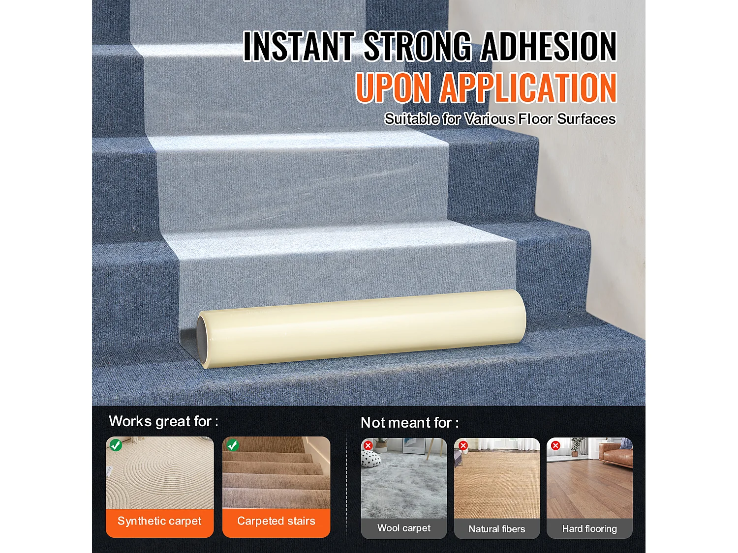 Film de Protection de Tapis SucceBuy, 61 x 1524 cm, Protecteur de Tapis PE Autocollant, Compatible avec Toute une Gamme de Matériaux de Tapis