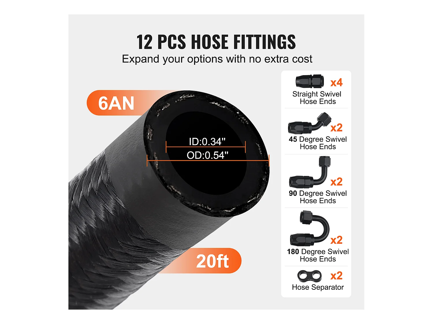 Kit de Conduite de Carburant SucceBuy 6AN 610cm en Acier Inoxydable Tressé en Nylon 12 Raccords de Tuyau