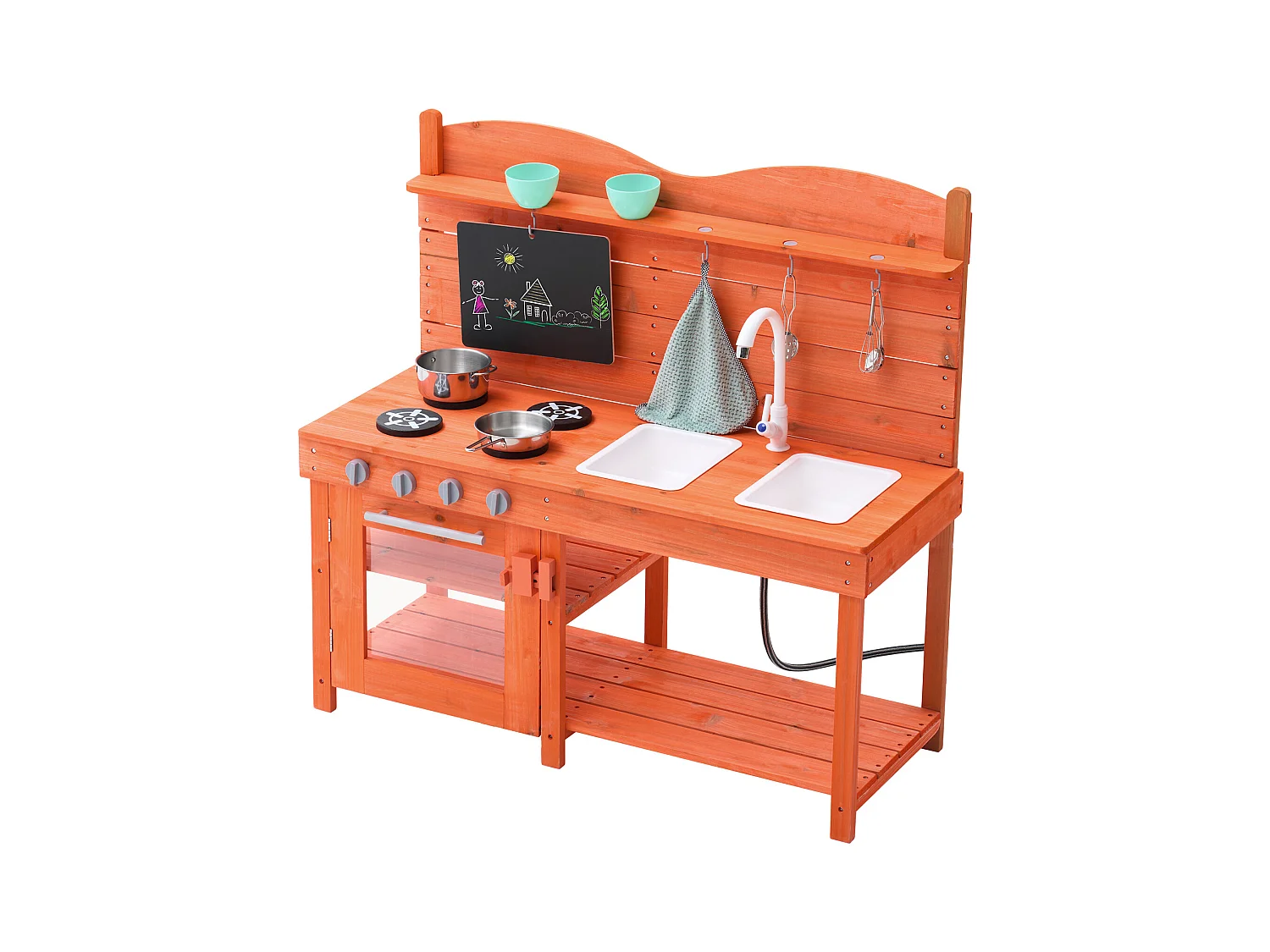 Cuisine en Bois SucceBuy, Ensemble de Cuisine de Jeu d'Extérieur pour Enfants, avec Boutons Sonores, pour s'Amuser en Extérieur