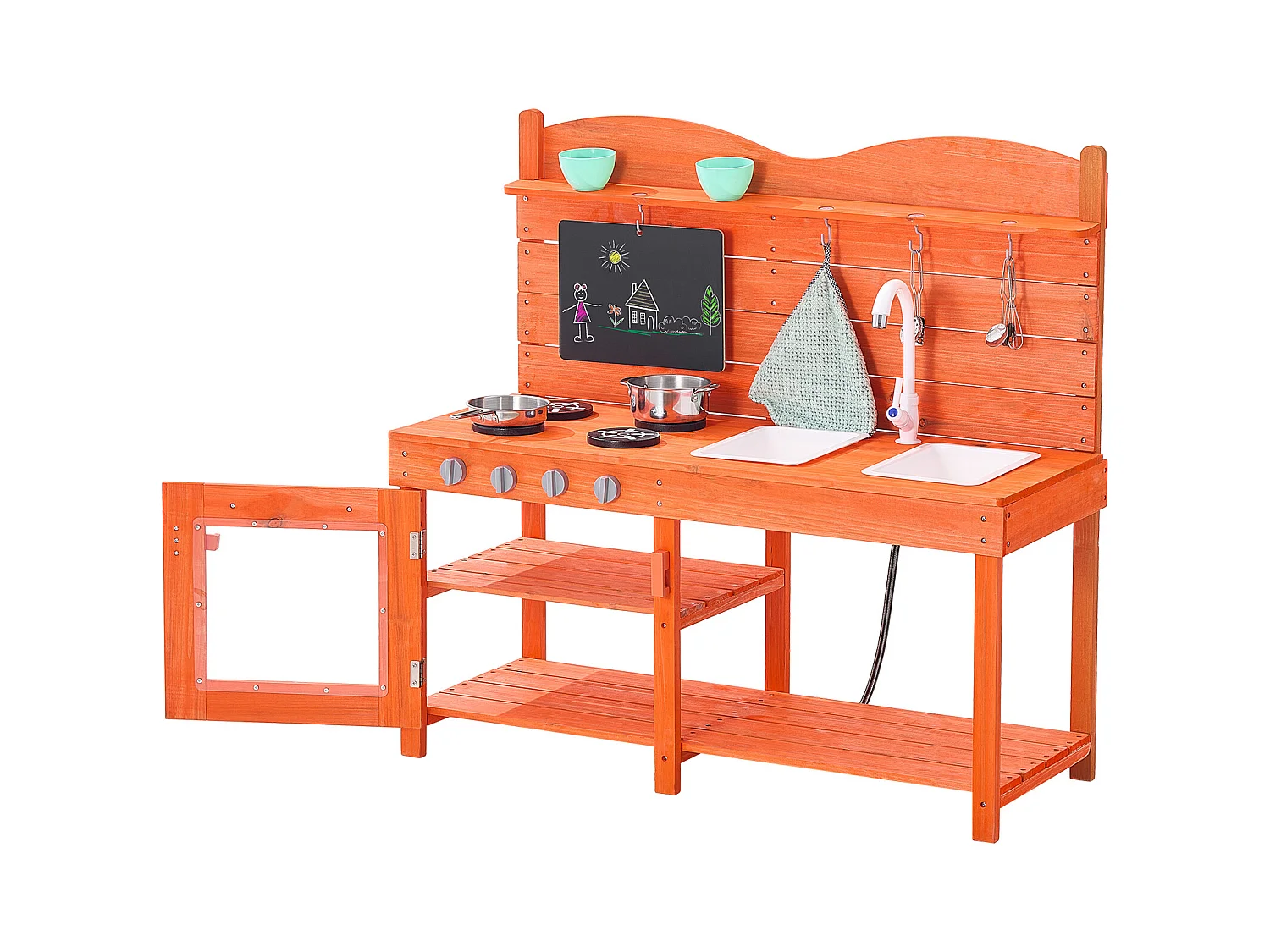 Cuisine en Bois SucceBuy, Ensemble de Cuisine de Jeu d'Extérieur pour Enfants, avec Boutons Sonores, pour s'Amuser en Extérieur