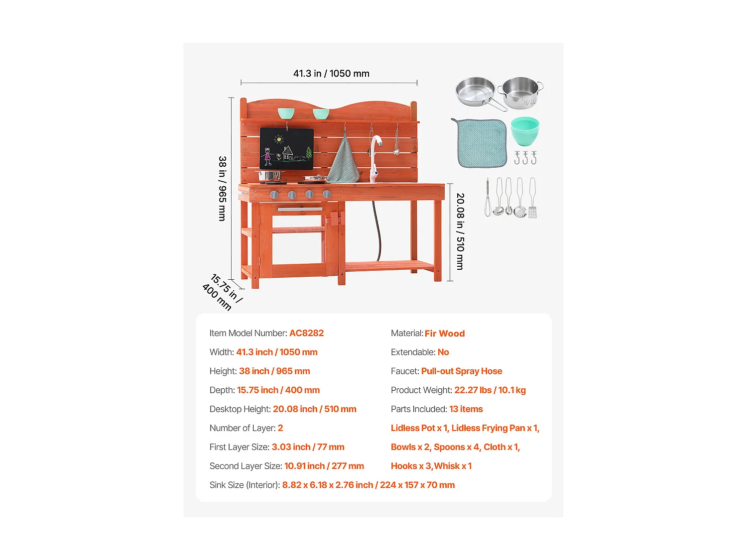 Cuisine en Bois SucceBuy, Ensemble de Cuisine de Jeu d'Extérieur pour Enfants, avec Boutons Sonores, pour s'Amuser en Extérieur