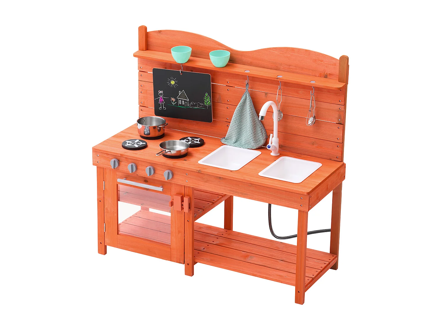 Cuisine en Bois SucceBuy, Ensemble de Cuisine de Jeu d'Extérieur pour Enfants, avec Boutons Sonores, pour s'Amuser en Extérieur