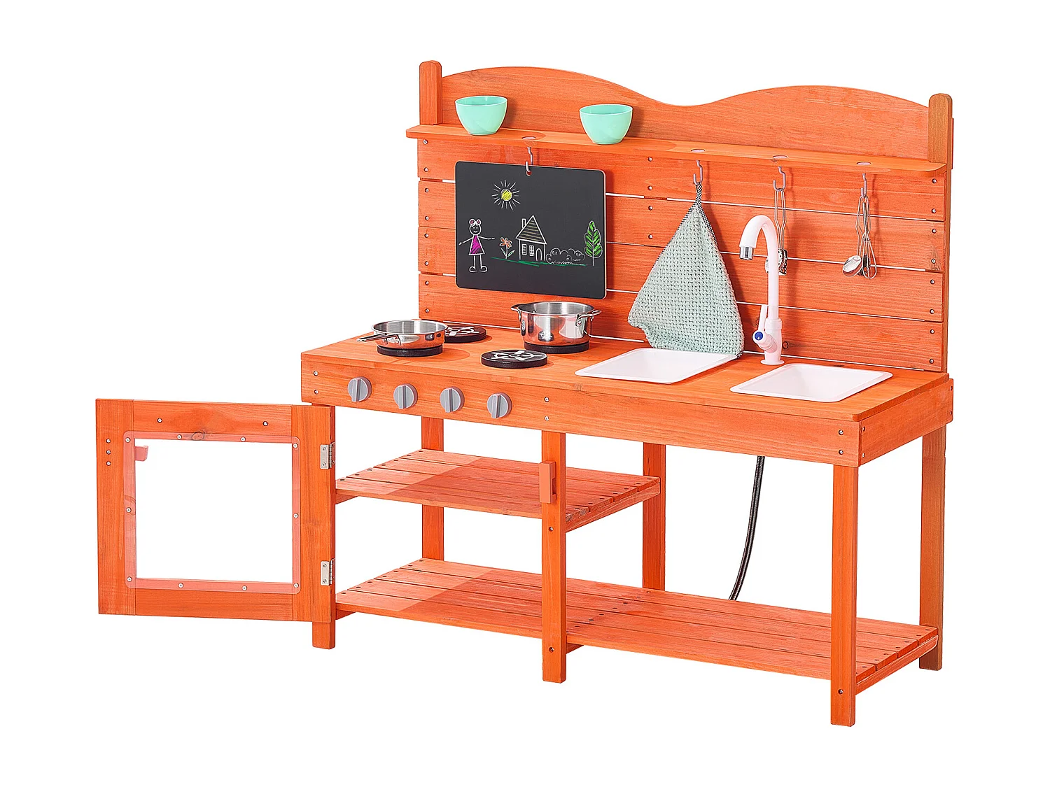 Cuisine en Bois SucceBuy, Ensemble de Cuisine de Jeu d'Extérieur pour Enfants, avec Boutons Sonores, pour s'Amuser en Extérieur