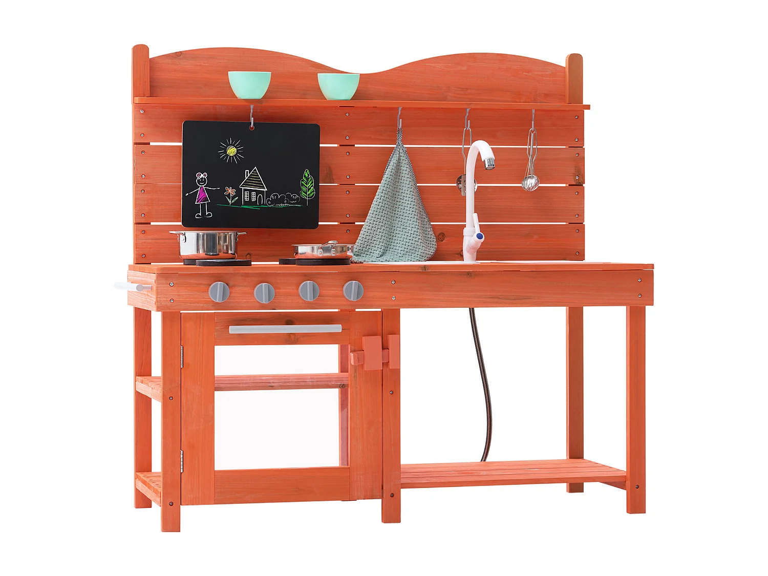 Cuisine en Bois SucceBuy, Ensemble de Cuisine de Jeu d'Extérieur pour Enfants, avec Boutons Sonores, pour s'Amuser en Extérieur