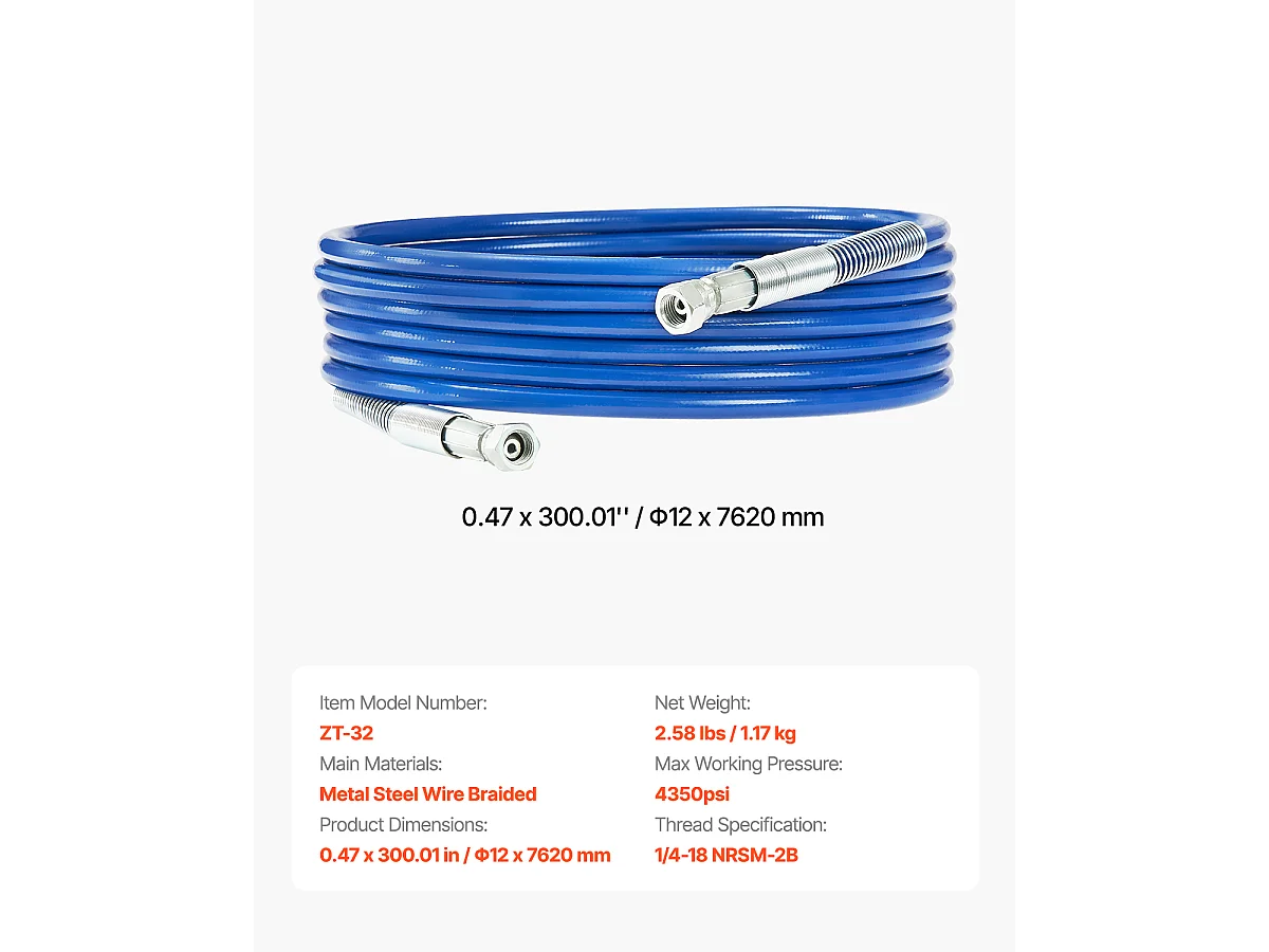 Tuyau de Pulvérisation SucceBuy de Peinture sans Air de 762cm 2.54/10.16cm, Haute Pression, Multicouche Renforcé, Flexible Universel pour la Peinture