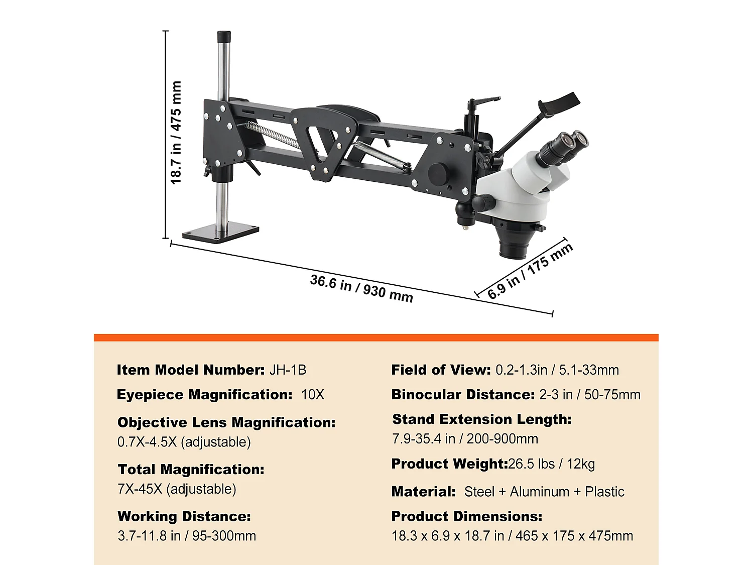 Microscoop SucceBuy Veerondersteuning voor Multidirectionele Microscoop Kogelklem Ringverlichting 7X-45X