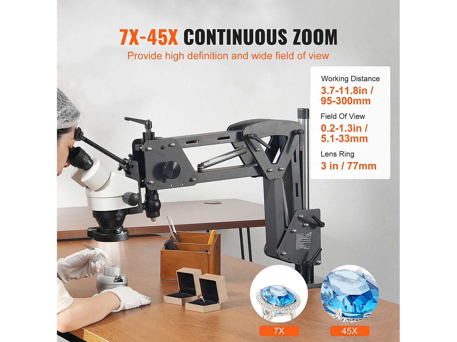 Microscoop SucceBuy Veerondersteuning voor Multidirectionele Microscoop Kogelklem Ringverlichting 7X-45X