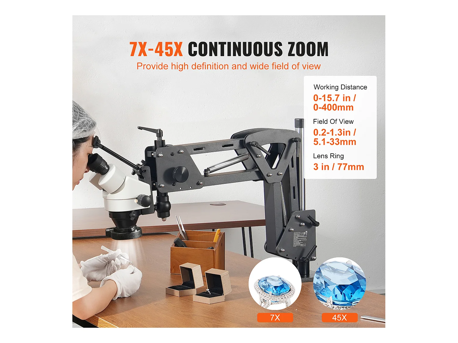 Microscopio SucceBuy Multidirezionale con Supporto a Molla e Illuminazione Anulare 7X-45X per Gioielli