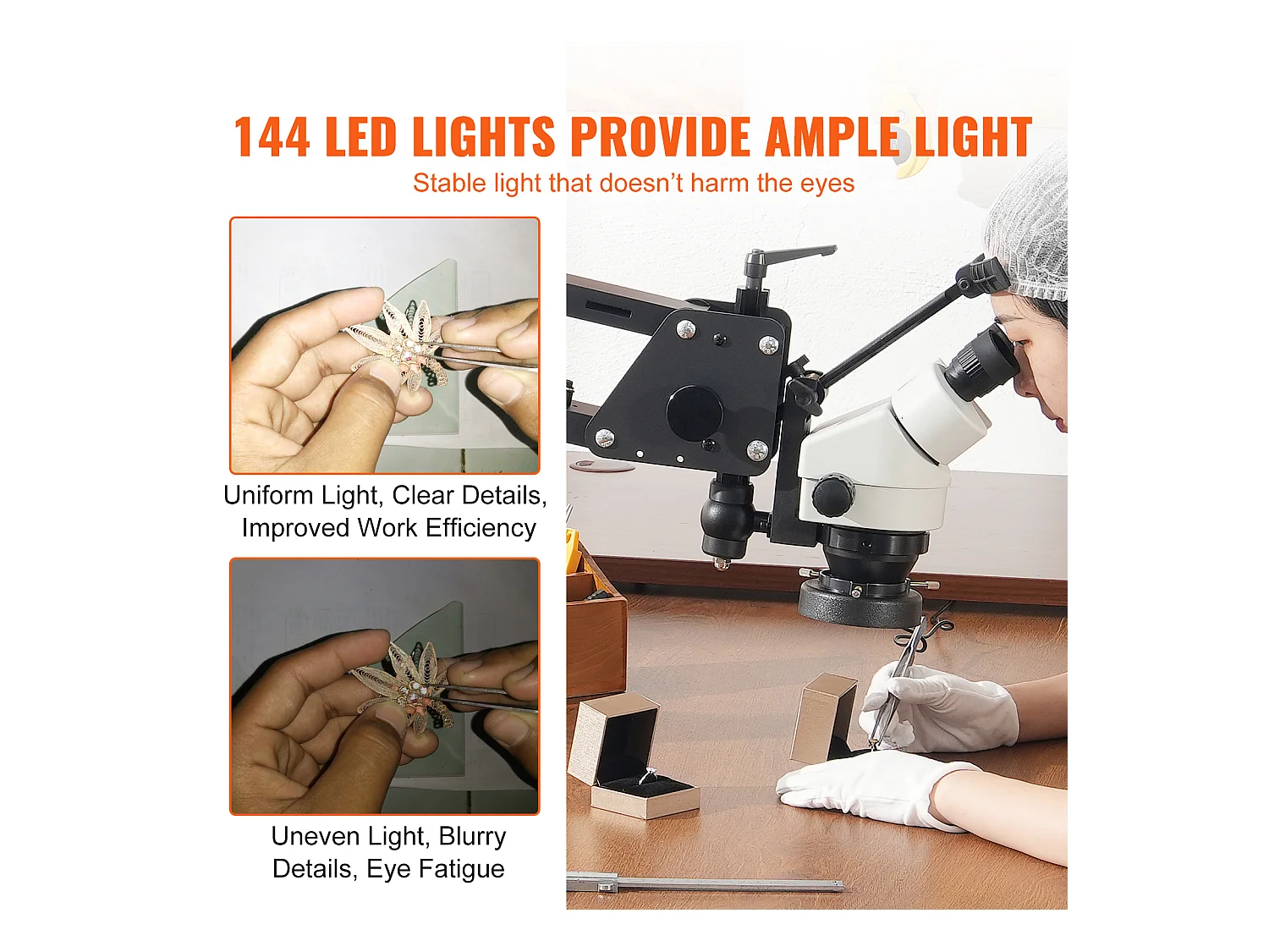 Microscopio SucceBuy Multidirezionale con Supporto a Molla e Illuminazione Anulare 7X-45X per Gioielli