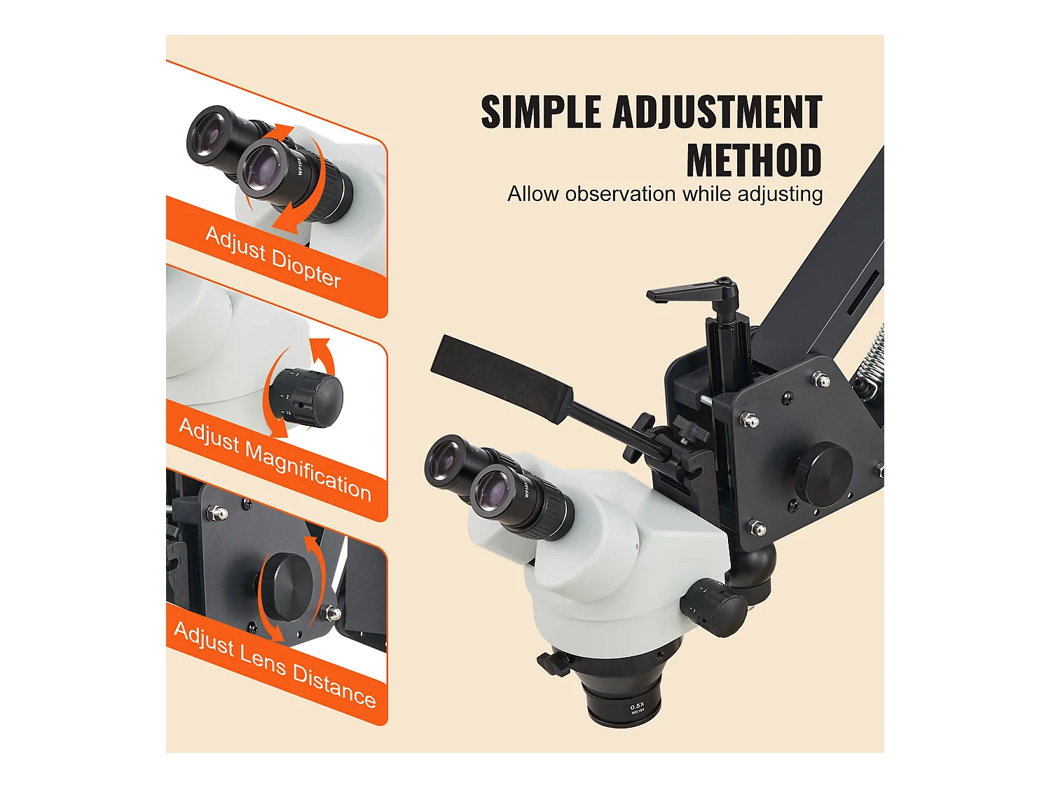Microscopio SucceBuy Multidirezionale con Supporto a Molla e Illuminazione Anulare 7X-45X per Gioielli