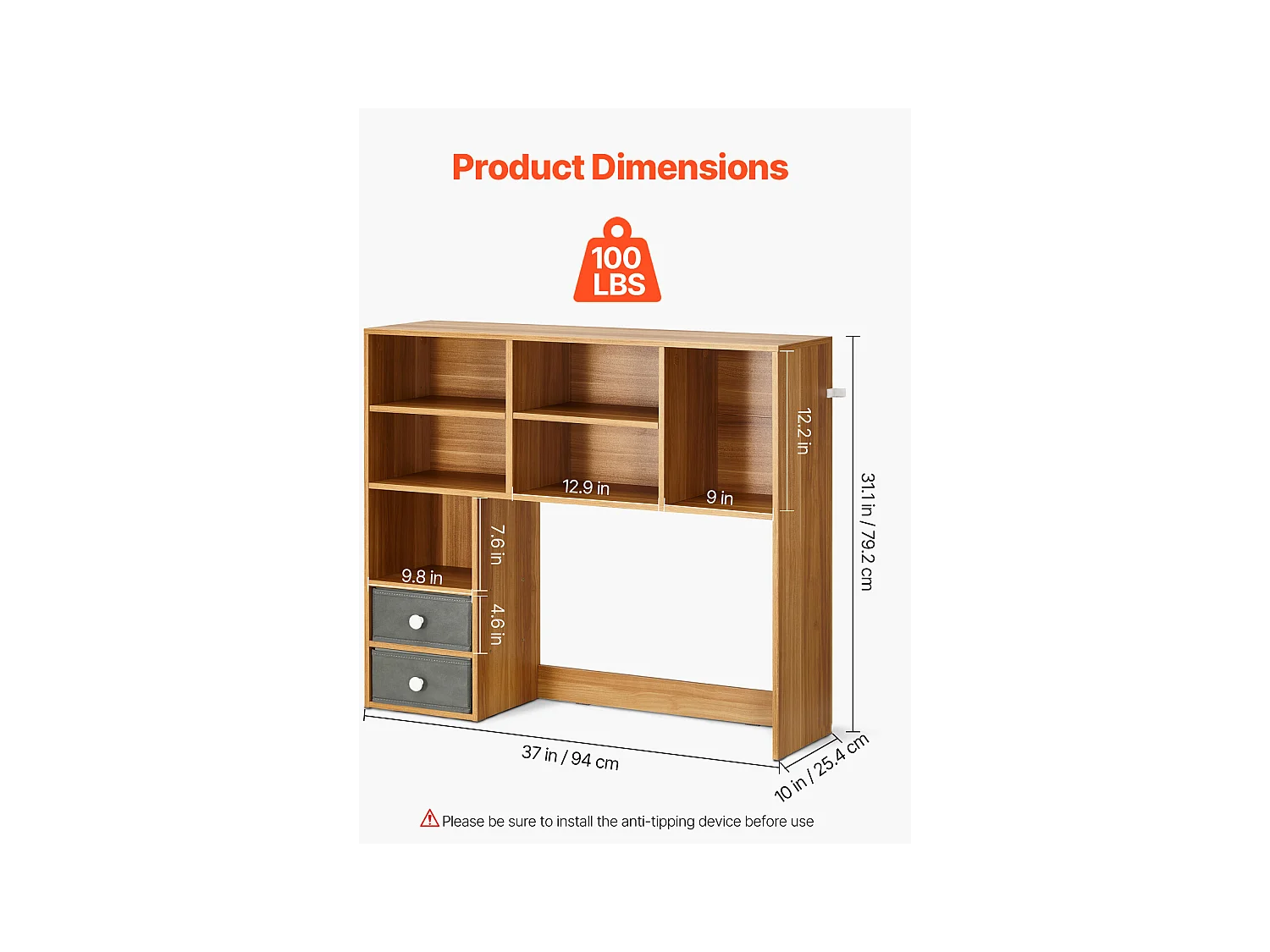Bibliothèque de Bureau SucceBuy. Organisateur en Bois à 3 Niveaux. avec 2 Tiroirs en Tissu. pour le Bureau, la Maison et le Dortoir, pour le Bureau