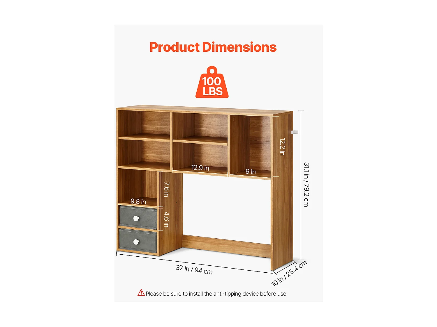 Biblioteczka Biurkowa SucceBuy. Organizer Drewniany 3-poziomowy. z 2 Szufladami z Tkaniny. do Biurka, Domu i Akademika, Do Biura