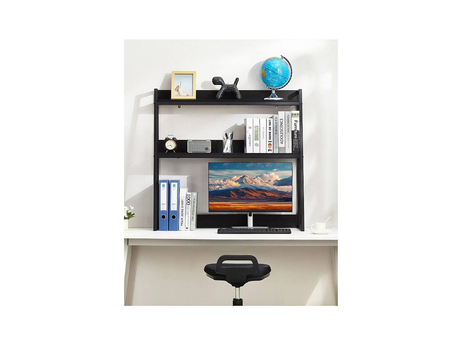 Bibliothèque de Bureau SucceBuy, Organiseur à 2 Niveaux, avec Coussinets Antidérapants. pour Bureau, Maison et Dortoir, Noir