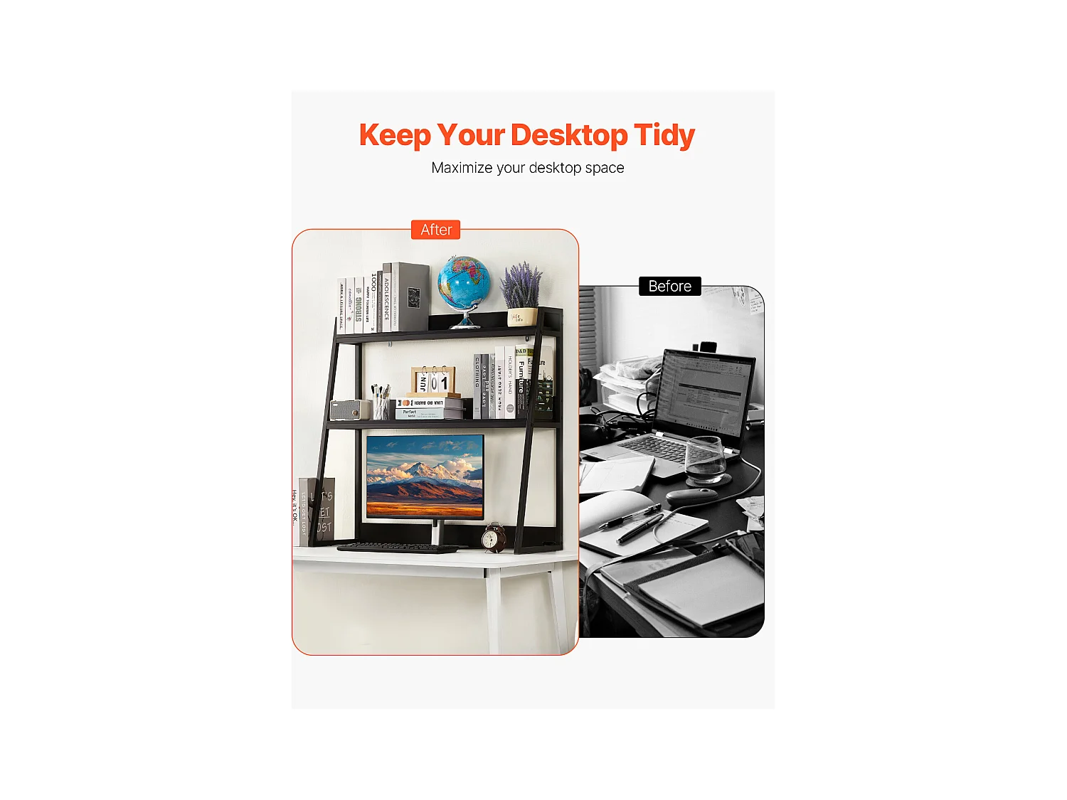 Bibliothèque de Bureau SucceBuy, Organiseur à 2 Niveaux, avec Coussinets Antidérapants. pour Bureau, Maison et Dortoir, Noir