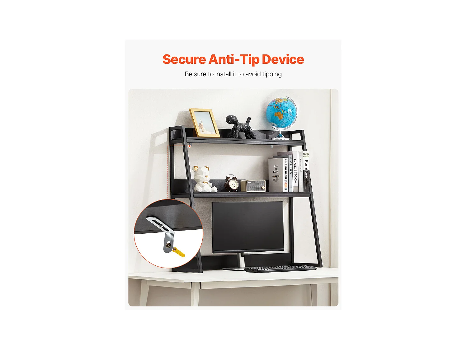 Bibliothèque de Bureau SucceBuy, Organiseur à 2 Niveaux, avec Coussinets Antidérapants. pour Bureau, Maison et Dortoir, Noir