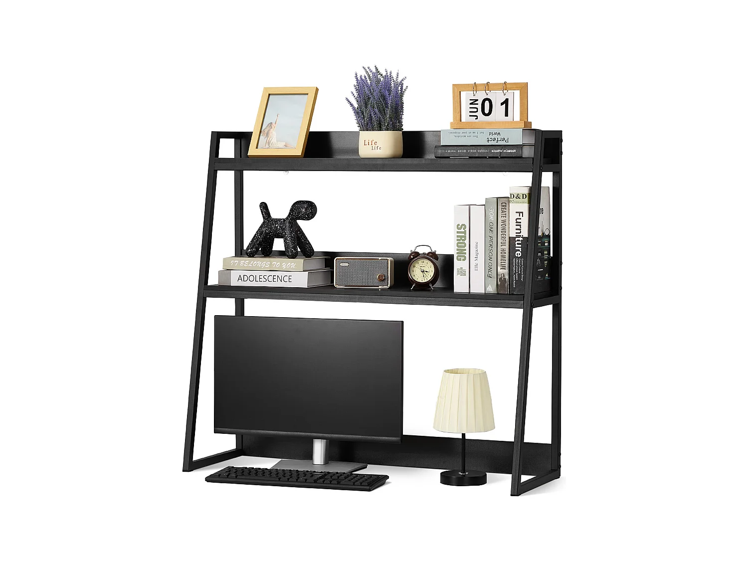 Bibliothèque de Bureau SucceBuy, Organiseur à 2 Niveaux, avec Coussinets Antidérapants. pour Bureau, Maison et Dortoir, Noir