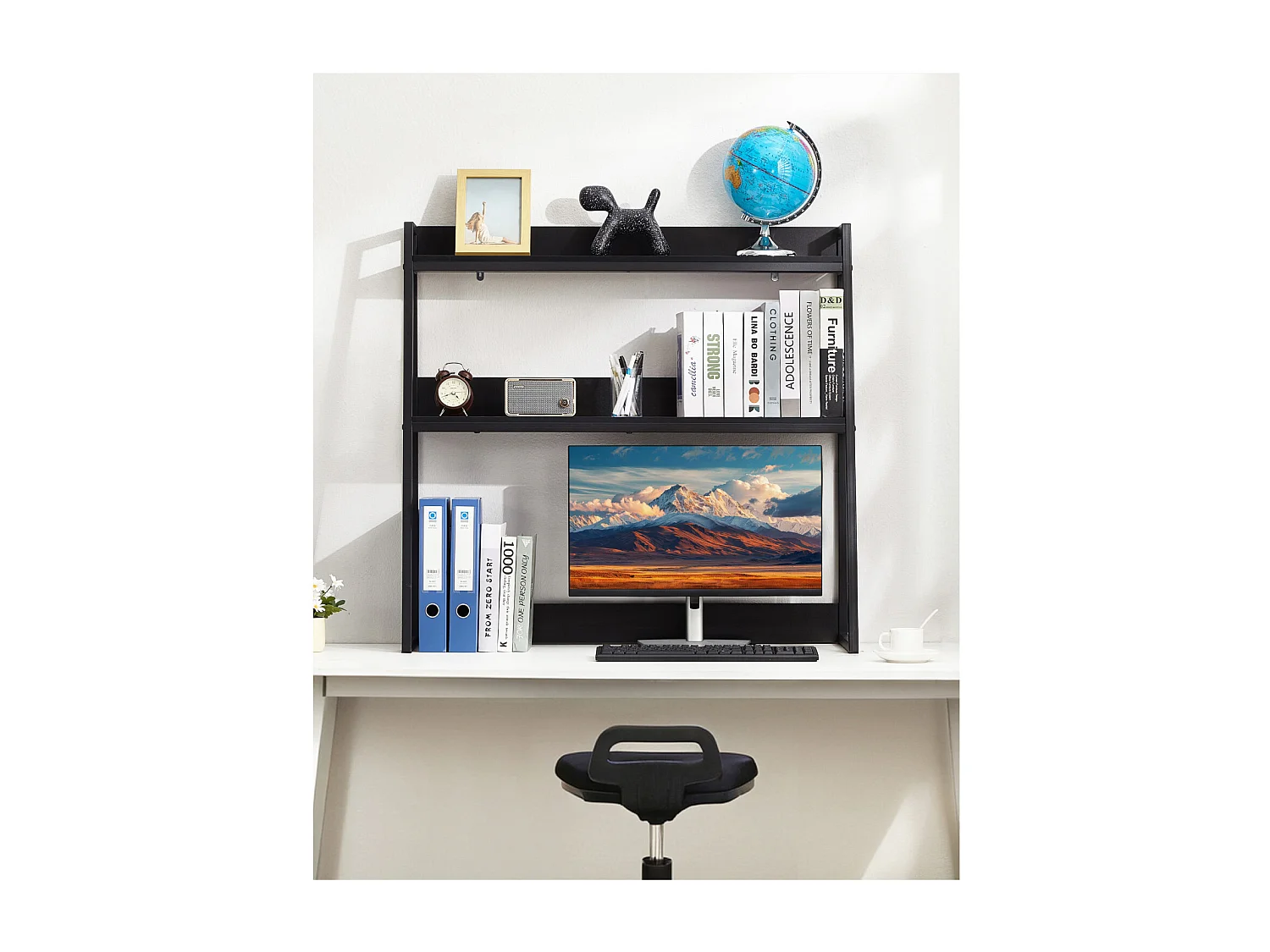 Bibliothèque de Bureau SucceBuy, Organiseur à 2 Niveaux, avec Coussinets Antidérapants. pour Bureau, Maison et Dortoir, Noir