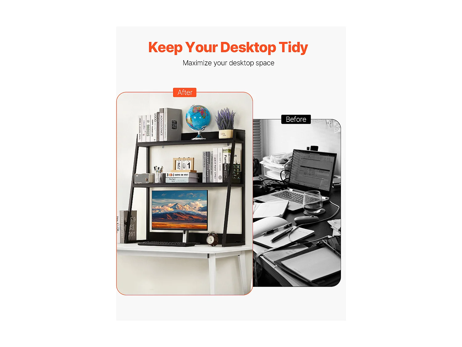 Bibliothèque de Bureau SucceBuy, Organiseur à 2 Niveaux, avec Coussinets Antidérapants. pour Bureau, Maison et Dortoir, Noir