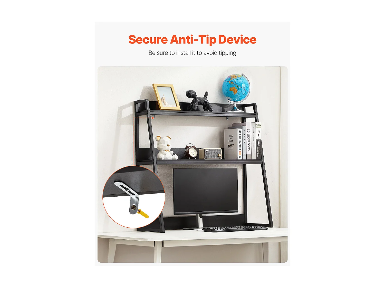 Bibliothèque de Bureau SucceBuy, Organiseur à 2 Niveaux, avec Coussinets Antidérapants. pour Bureau, Maison et Dortoir, Noir