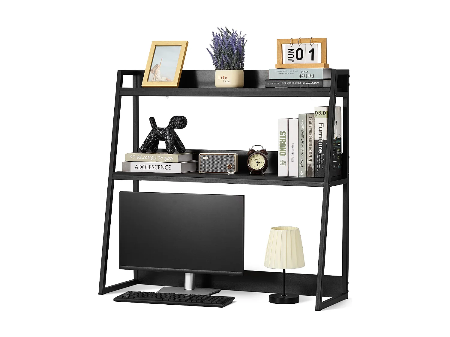 Bibliothèque de Bureau SucceBuy, Organiseur à 2 Niveaux, avec Coussinets Antidérapants. pour Bureau, Maison et Dortoir, Noir