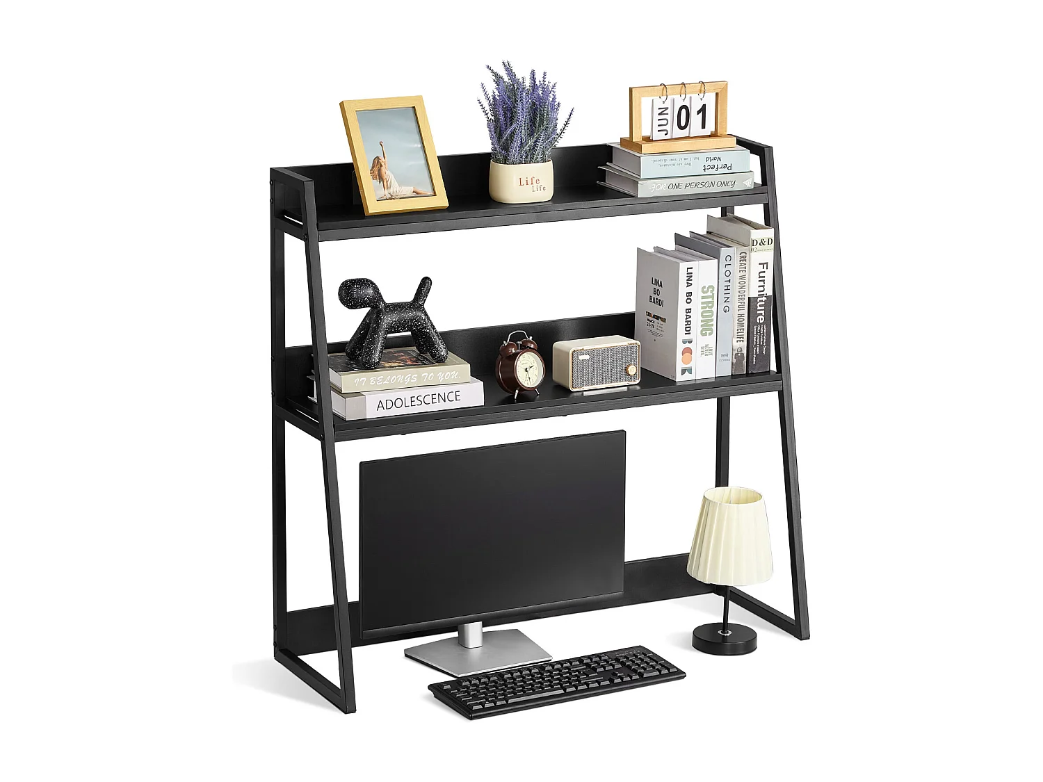 Bibliothèque de Bureau SucceBuy, Organiseur à 2 Niveaux, avec Coussinets Antidérapants. pour Bureau, Maison et Dortoir, Noir