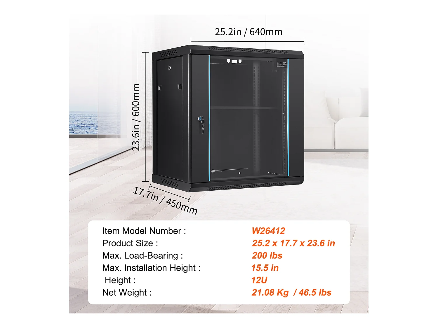 Rack de Serveur SucceBuy Boîtier Mural 12U pour Rack Réseau 39cm de Profondeur avec Porte Verrouillable