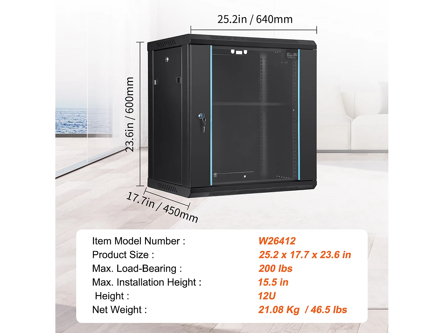 Rack de Serveur SucceBuy Boîtier Mural 12U pour Rack Réseau 39cm de Profondeur avec Porte Verrouillable