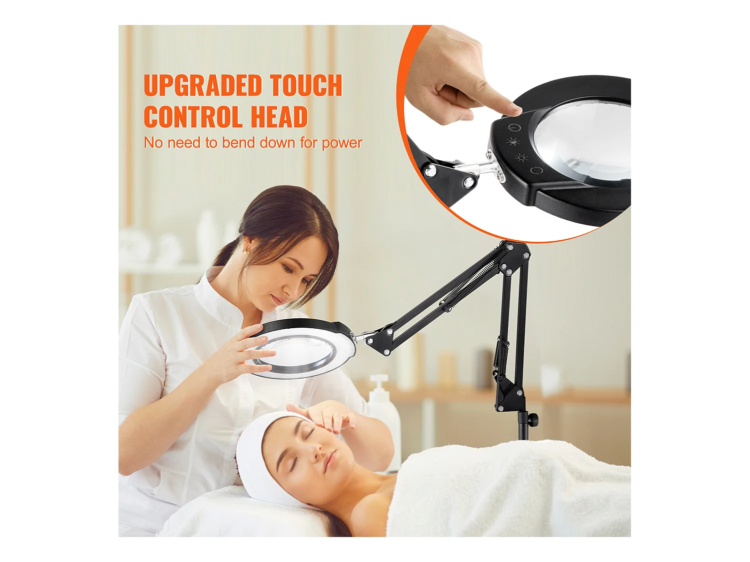 Loupe de Sol SucceBuy, 5X avec Lumière et Support LED 5 Modes de Couleur 3 en 1, Loupe sur Pied Réglable en Hauteur avec Lumière, Bras Flexible