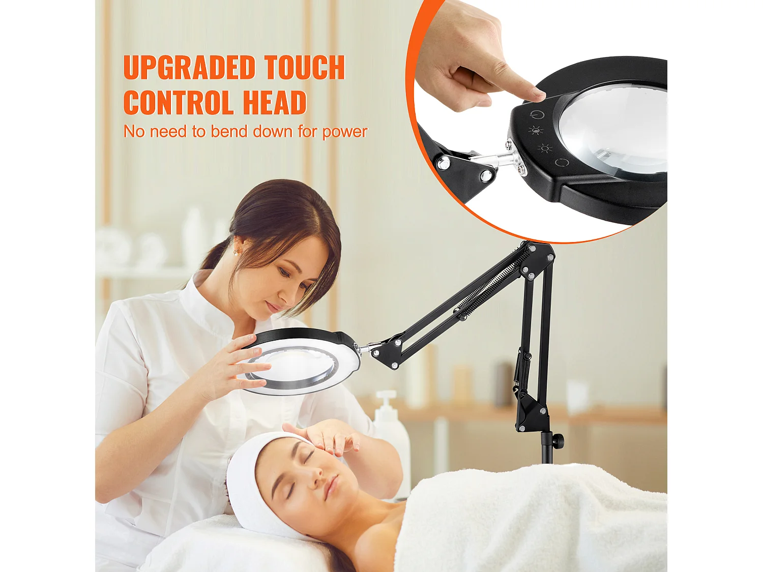 Loupe de Sol SucceBuy, 5X avec Lumière et Support LED 5 Modes de Couleur 3 en 1, Loupe sur Pied Réglable en Hauteur avec Lumière, Bras Flexible