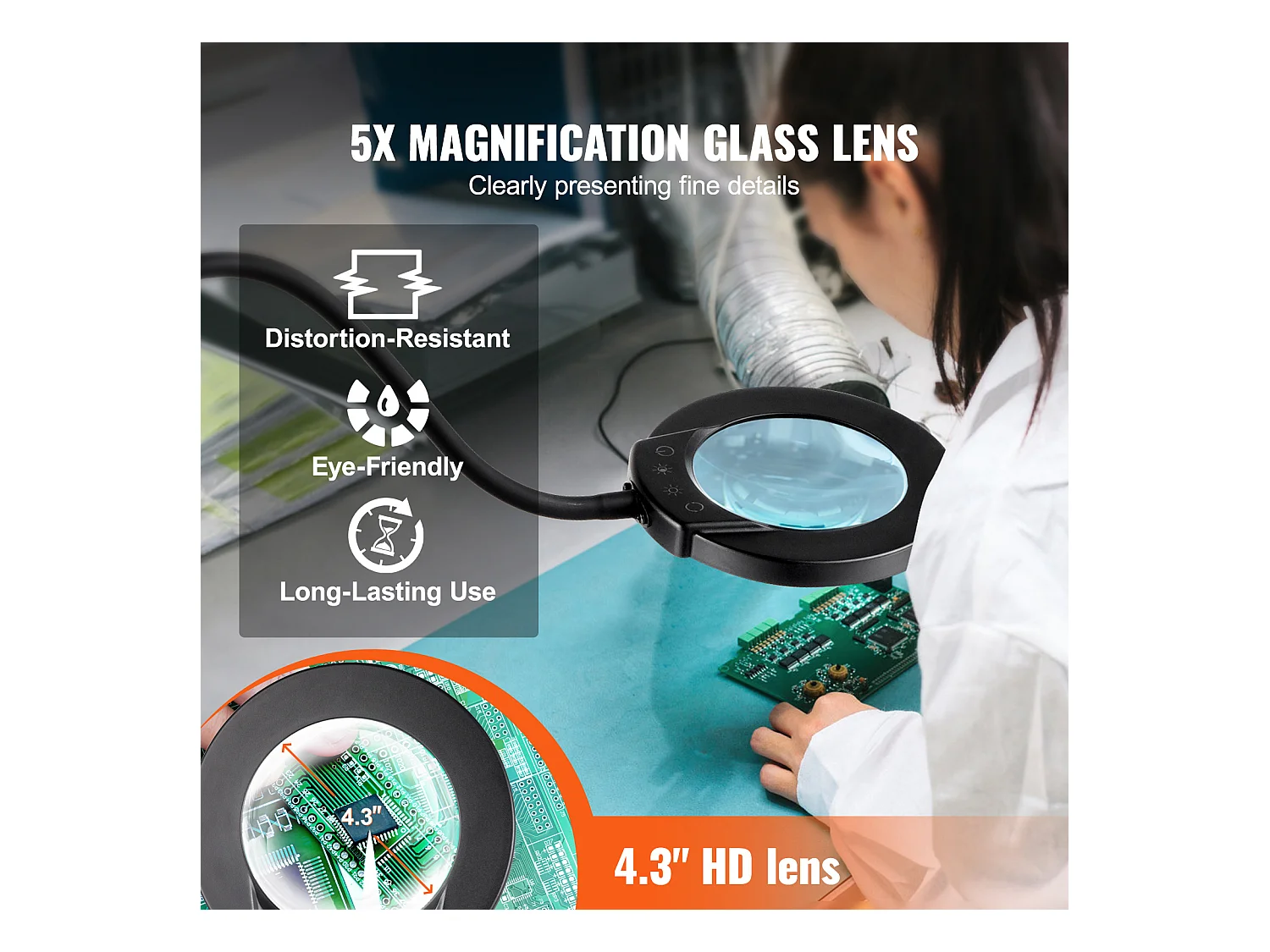 Loupe de Sol SucceBuy, 5X avec Lumière, Support Réglable et Col de Cygne Flexible LED