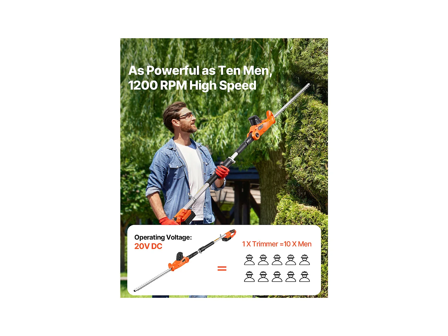 Taille-Haie Électrique Sans Fil Extensible SucceBuy, 20 V Batterie 2 A Lame 51cm, Angles Réglables