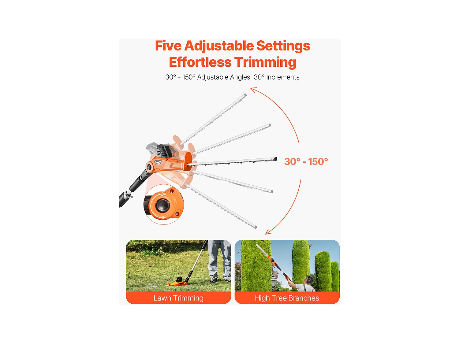 Taille-Haie Électrique Sans Fil Extensible SucceBuy, 20 V Batterie 2 A Lame 51cm, Angles Réglables